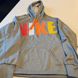 Nike Men's Gray Hoodie with Vibrant Logo